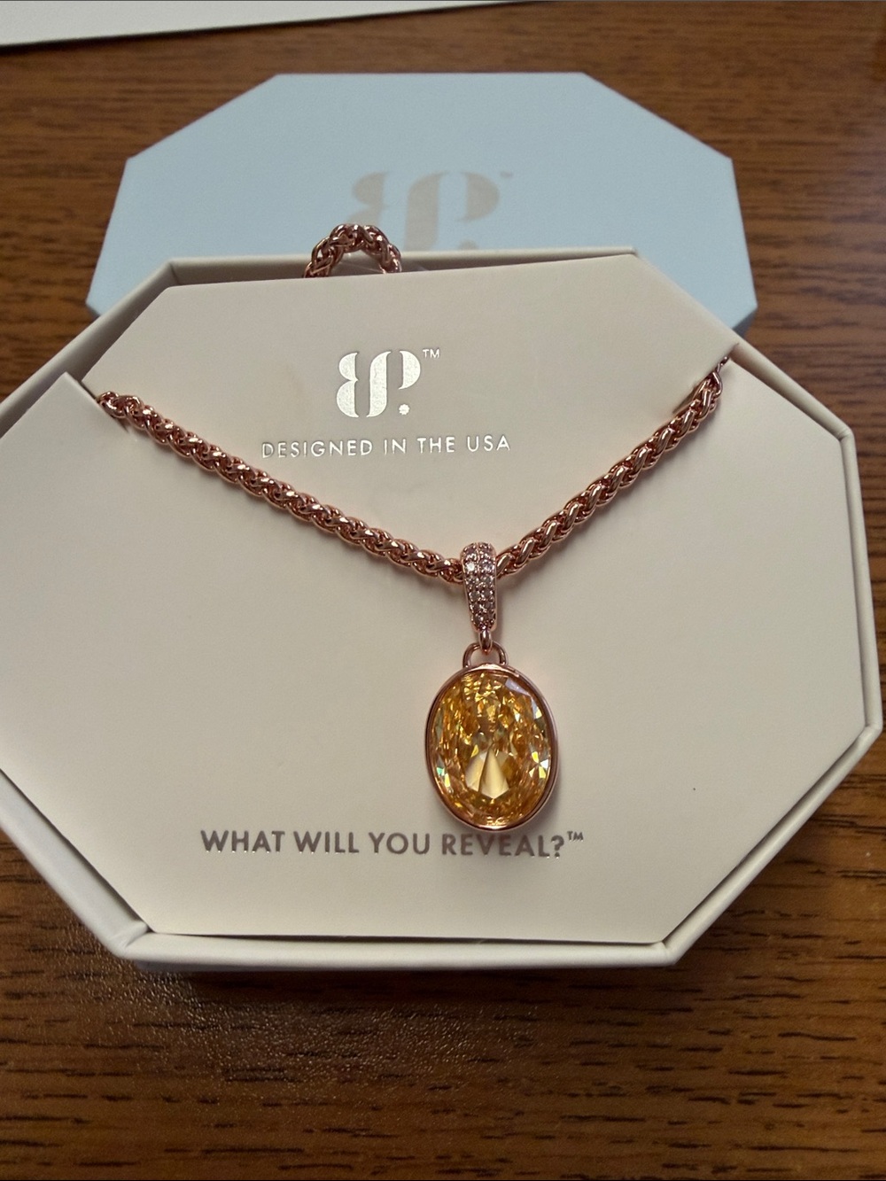 Bomb Party Rose Gold Necklace with Yellow Oval Pendant